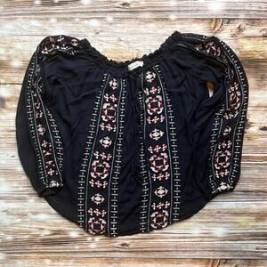 Abercrombie & Fitch flowy Blouse Embroidered Navy Boho Top